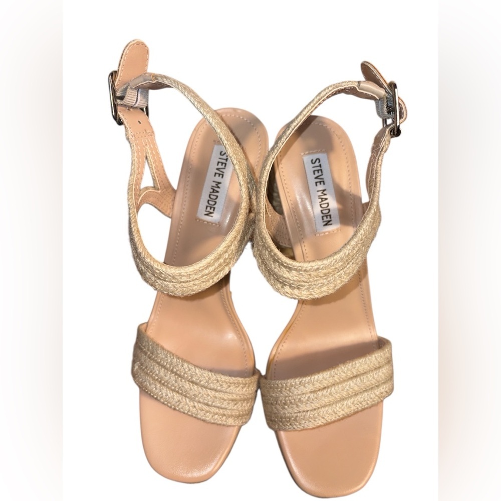 New Steve Madden Women’s Lombardo Woven Open Toe Plat Sandal Natural Sz 9M - Picture 10 of 11